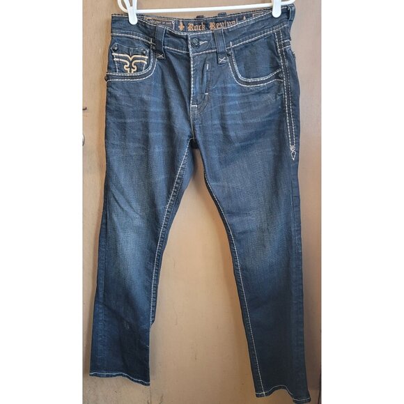 Rock Revival Kay Straight Mens 32 Selvedge Jeans Flap‎ Pocket EUC - Picture 1 of 16